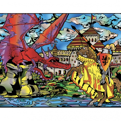 Colorvelvet Sametový obrázek Drak a rytíř 47x35cm 