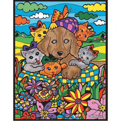 Colorvelvet Sametový obrázek Pes a kočky 21x29,7cm 