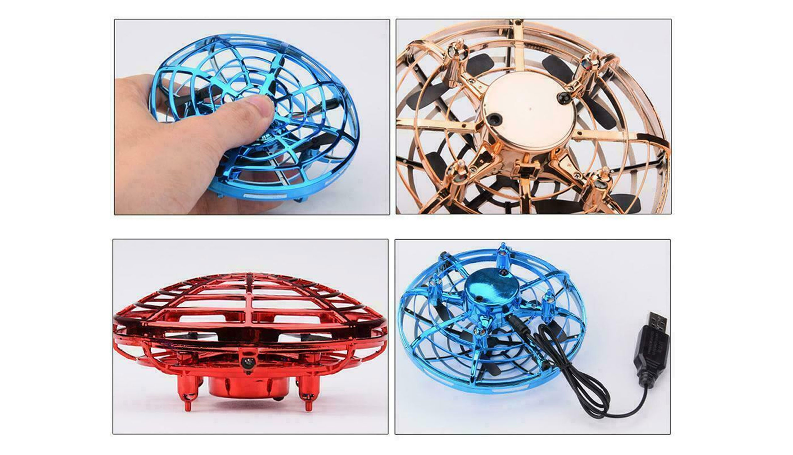 Dron UFO mini-dron ovládaný rukou, senzory proti nárazu, RTF, modrý
