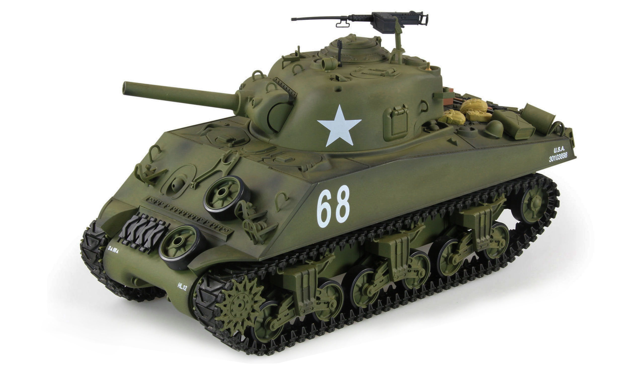 Tank SHERMAN M4A3 BB+IR, 1:16, 2.4 GHz, zvuk, kouř, kovovvé převodovky, RTR